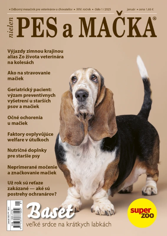 Titulná strana časopisu Pes a mačka s portrétom baseta